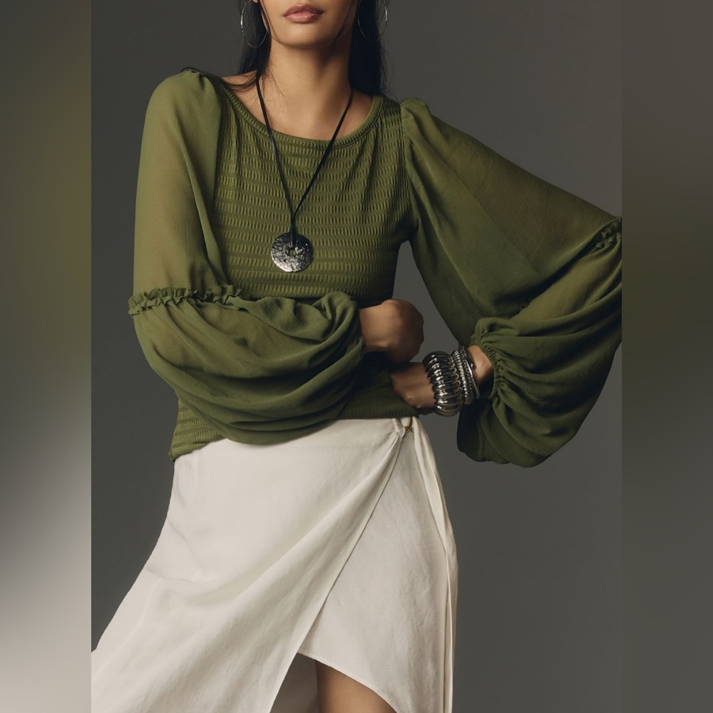 Anthropologie - Balloon-Sleeve Smocked Top
